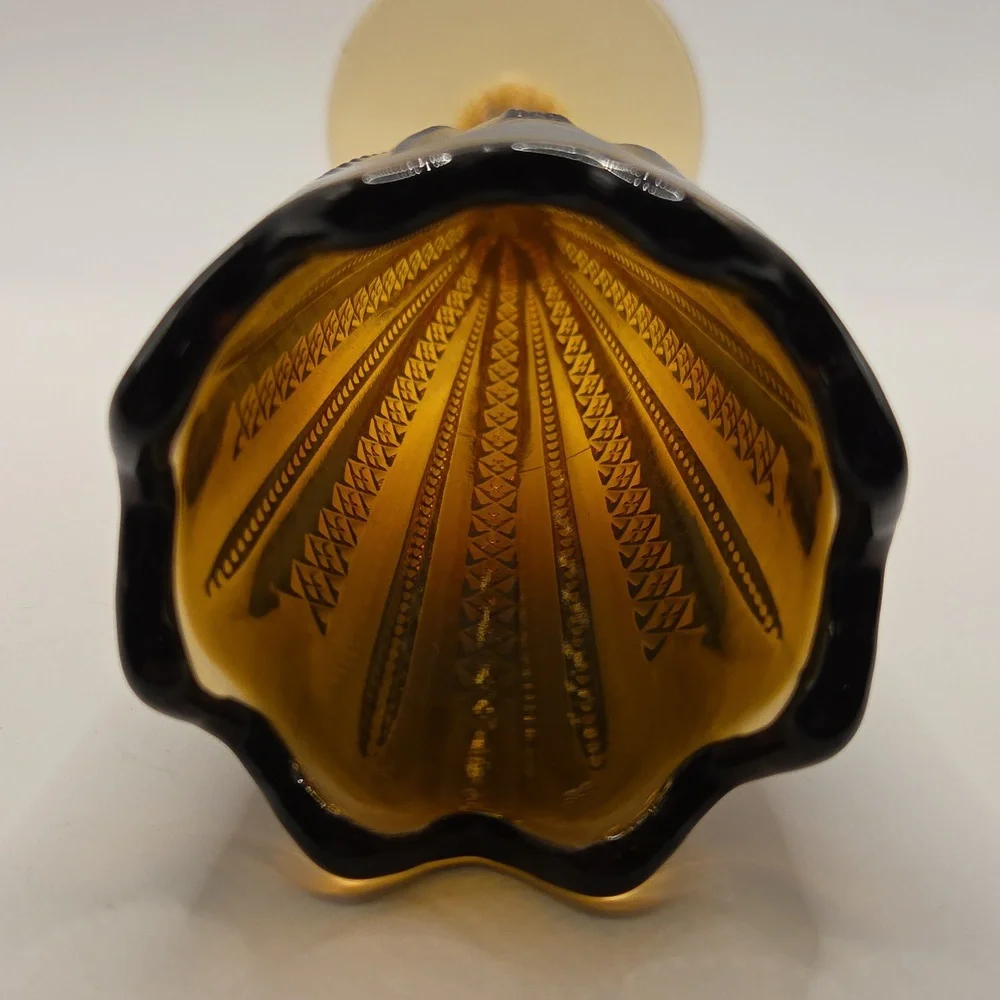 Duncan And Miller Amber Zipper Vase. Vintage